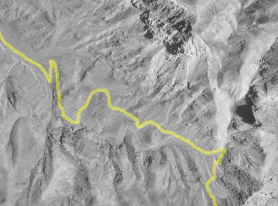 GPS track superimposed on photo of Titus Canyon