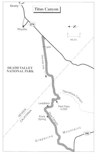 map of Titus Canyon and surrounding area