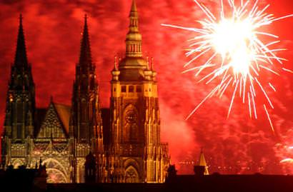 St Vitus Cathedral  and fireworks.