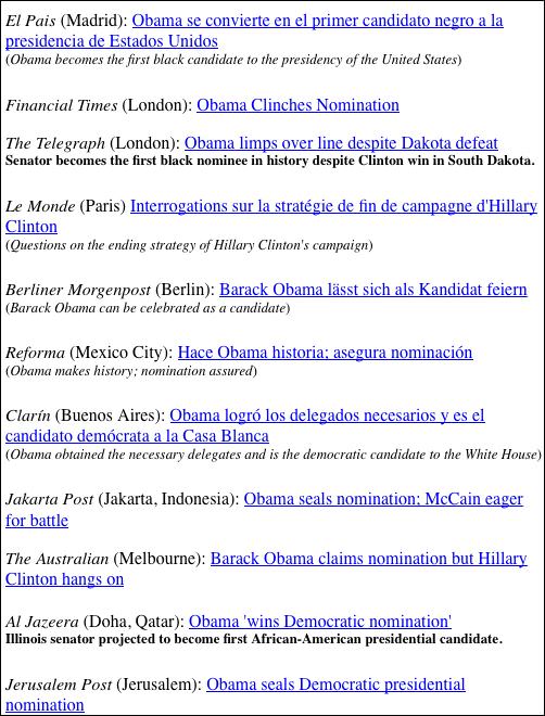 world notes Obama victory