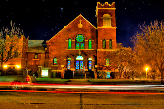 Messiah Lutheran Church at night (HDR)